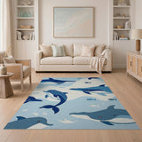 Playful Cartoon Dolphins Ocean Kids Rug