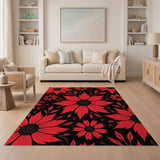 Bold Red Sunflower Floral Area Rug