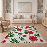 Red Vibrant Red Hibiscus Floral Area Rug