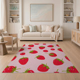 Playful Strawberry Pattern Pink Area Rug