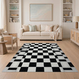 Black White Checkered Geometric Black and White Area Rug