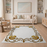 Ornate Golden Filigree Border Area Rug