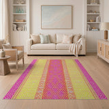 Vibrant Pink Yellow Geometric Lattice Area Rug