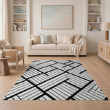Black White Geometric Line Modern Area Rug