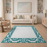 Teal Ornate Scroll Frame Area Rug