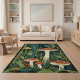 Green Whimsical Mushroom Forest Area Rug