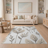 Beige Watercolor Leaves Area Rug