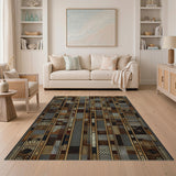 Brown Tan Geometric Patchwork Area Rug