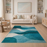 Blue and Teal Teal Blue Abstract Wave Area Rug