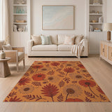 Vintage Orange Poppy Sunflower Floral Rug