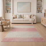 Blush Pink Ivory Striped Distressed Area Rug