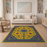 Vibrant Yellow Persian Floral Medallion Rug