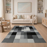 Black White Geometric Block Black and White Area Rug