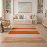 Vibrant Orange and Beige Striped Area Rug