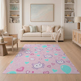 Kawaii Pink Cat Hearts Balloons Area Rug