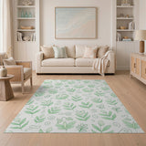 Whimsical Green Leaf Flower Sketch Area Rug
