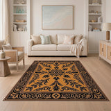 Orange Black Ornate Floral Medallion Rug
