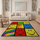 Colorful Smiley Faces Grid Area Rug