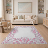 Ornate Pink Ornate Pink Floral Frame Area Rug