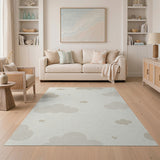 Whimsical Beige Clouds Hearts Area Rug