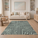 Mint Green Maze Labyrinth Geometric Area Rug