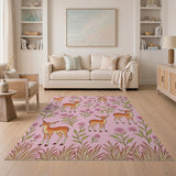 Playful Pink Fawn and Daisy Pattern Rug