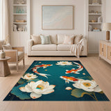 Koi Fish Lotus Blue Teal Area Rug