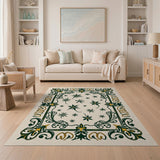 Ornate Green Cannabis Leaf Framed Rug