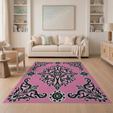 Pink Black Ornate Damask Area Rug