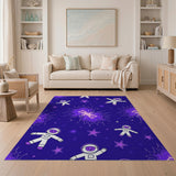 Purple Galaxy Astronauts Kids Area Rug