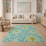 Sunny Yellow Sunflower Teal Area Rug