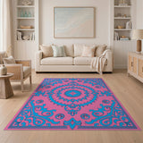 Multi-color and Patterns Vibrant Pink Blue Persian Medallion Area Rug