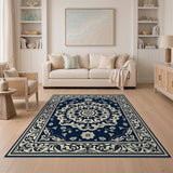 Traditional Persian Blue and Teal Navy Blue Ivory Traditional Persian Area Rug