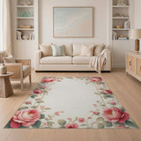 Pink Rose Floral Border Area Rug