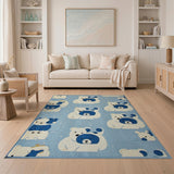 Cute Cartoon Polar Bears Blue Kids Rug