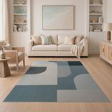 Modern Blue Teal Curved Geometric Area Rug