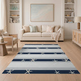 Blue and Teal Navy Striped Starfish Coastal Area Rug