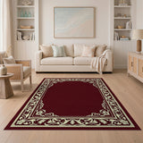 Ornate Maroon Area Rug with Cream Floral Border