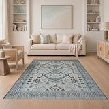 Blue and Teal Blue Teal Geometric Southwestern Area Rug