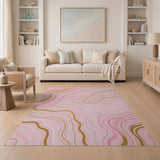 Abstract Area Pink Gold Marble Vein Abstract Area Rug