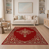 Elegant Red Persian Area Rug with Gold Ornate Border
