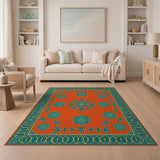 Orange Vibrant Orange Teal Floral Persian Rug