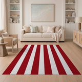 Bold Red White Vertical Stripe Area Rug