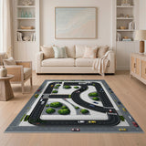 ODIKA Washable Kids Road Map Play Rug - Non-Slip Low Pile Educational City Traffic Area Rug