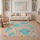 Whimsical Teal Seashell Coastal Rug