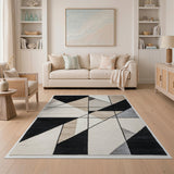 Modern Geometric Triangle Area Rug Black Beige Neutral