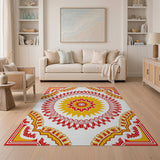 Vibrant Red Gold Starburst Persian Area Rug