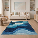 Blue and Teal Coastal Beach Blue Teal Wave Coastal Area Rug