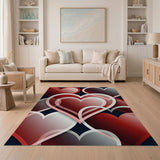 Layered Red Hearts Geometric Area Rug