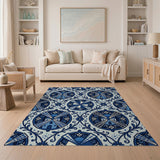 Delft Blue Windmill Floral Area Rug